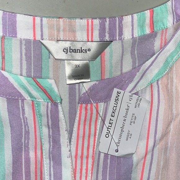 CJ Banks NWT Size 3X 24/26W Pastel Stripe Split V-Neckline Blouse Top - Picture 4 of 4